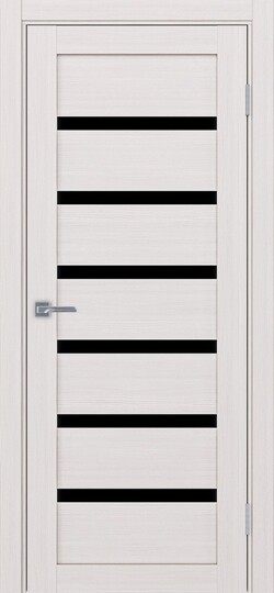 Межкомнатная дверь OPorte Турин 507 Ясень перламутровый стекло лакобель черное