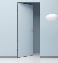 Скрытая дверь обратного открывания Invisible с притвором под покраску с алюминиевой матовой кромкой 4 стороны Левая