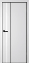 Межкомнатная дверь Flydoors Neo 02 эмалит серебристый ДГ молдинг черный кромка черная