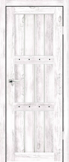 Межкомнатная дверь Synergy Деревенская Арктик стекло сатин металлические заглушки черные